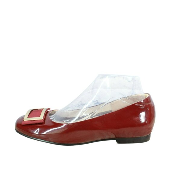 Roger Vivier Trompette Metal Buckle Ballerinas Flats Slip-on Leather Red Size 8 - Picture 1 of 9